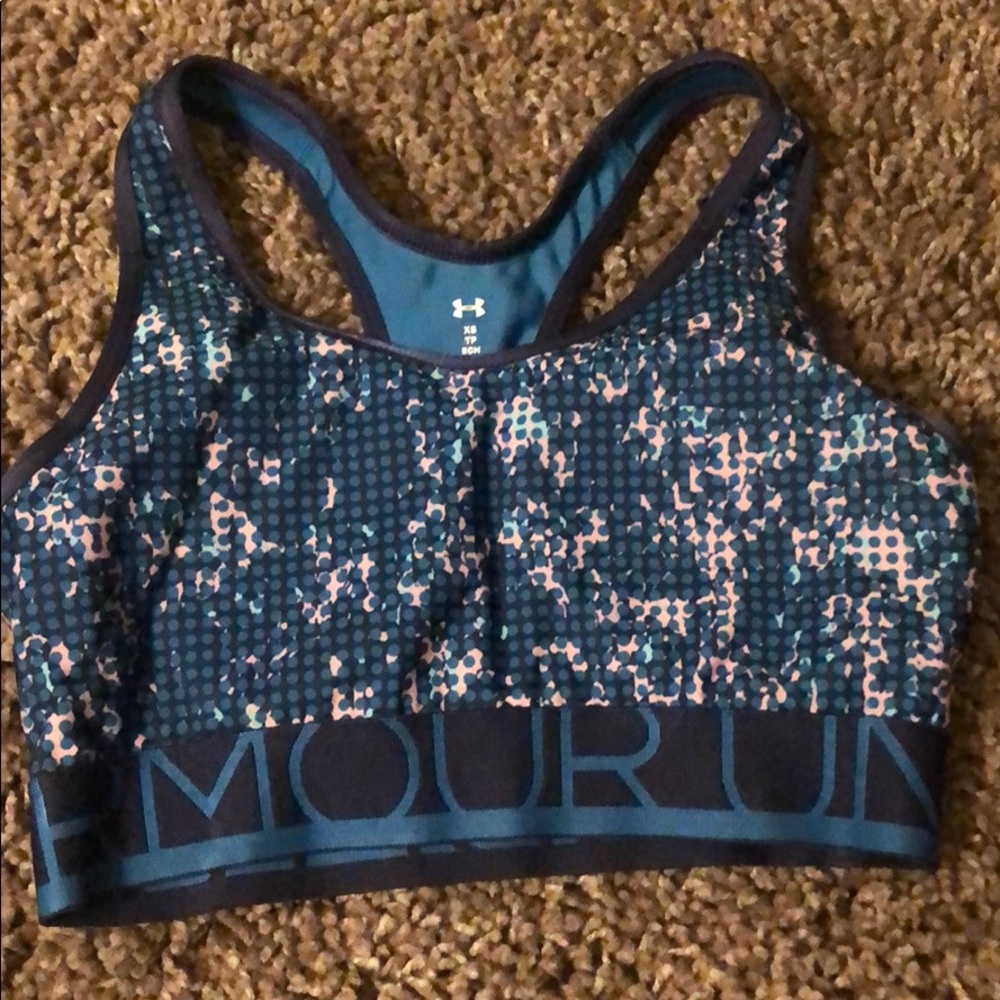 Blue/pink compression under armour sports bra